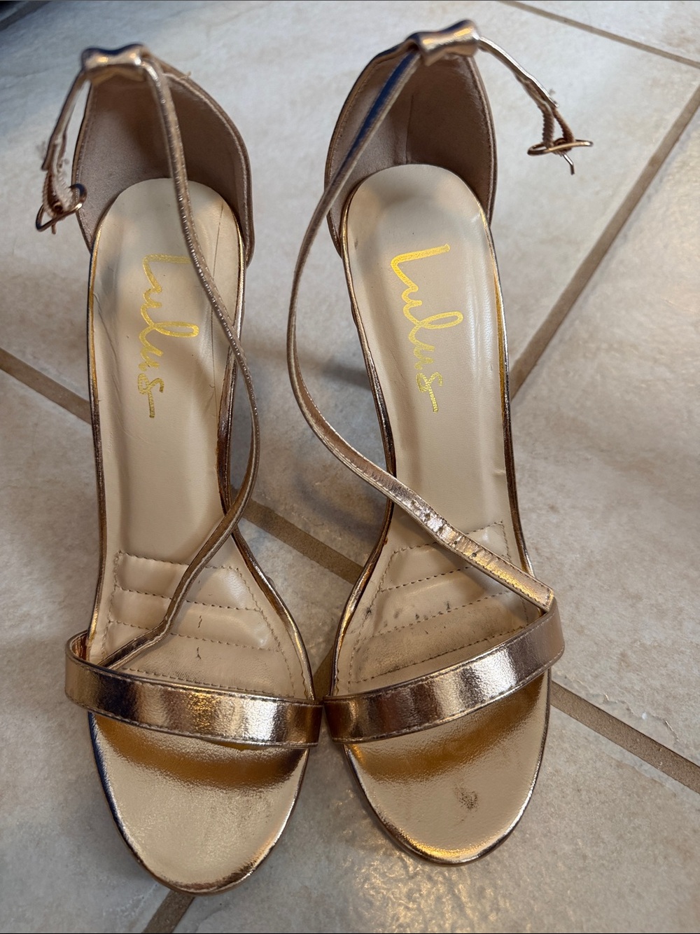 Lulu's Rose Gold Strappy Ankle-Heel Sandals